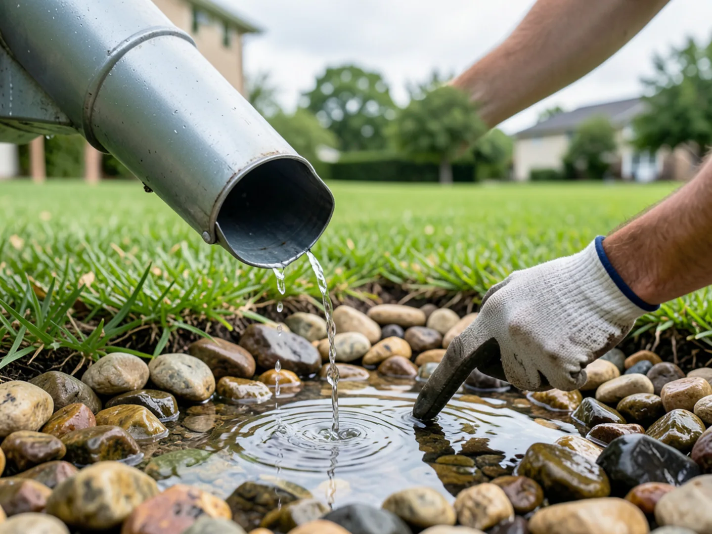 Checking residential downspout and gutter drainage for mosquito breeding