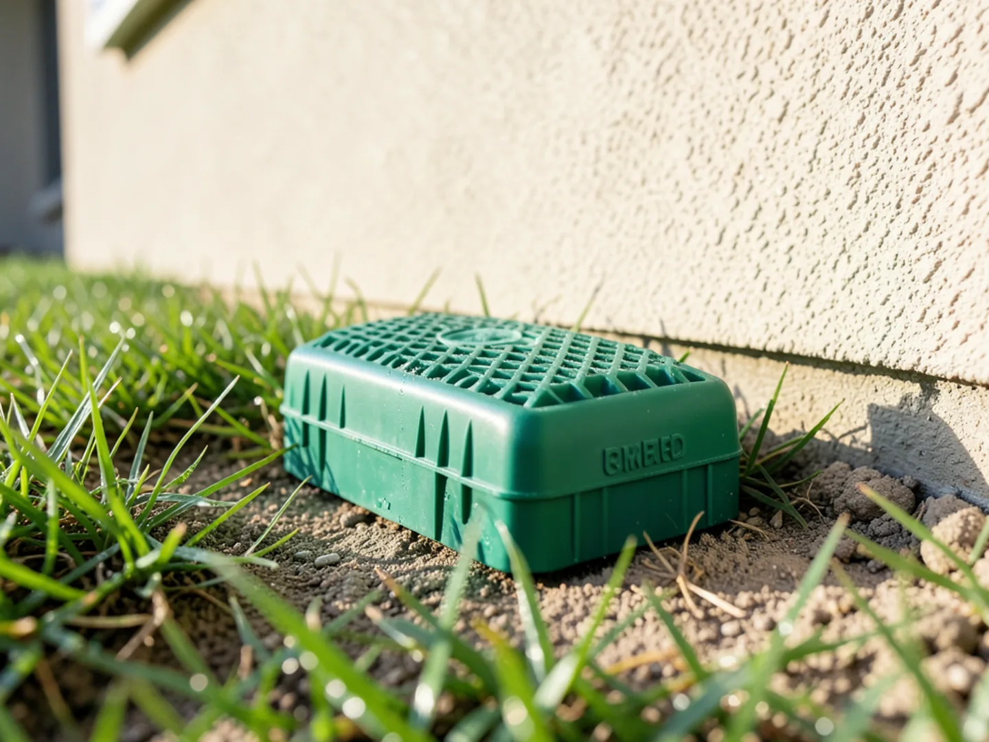 In-ground termite bait station along turf drip line