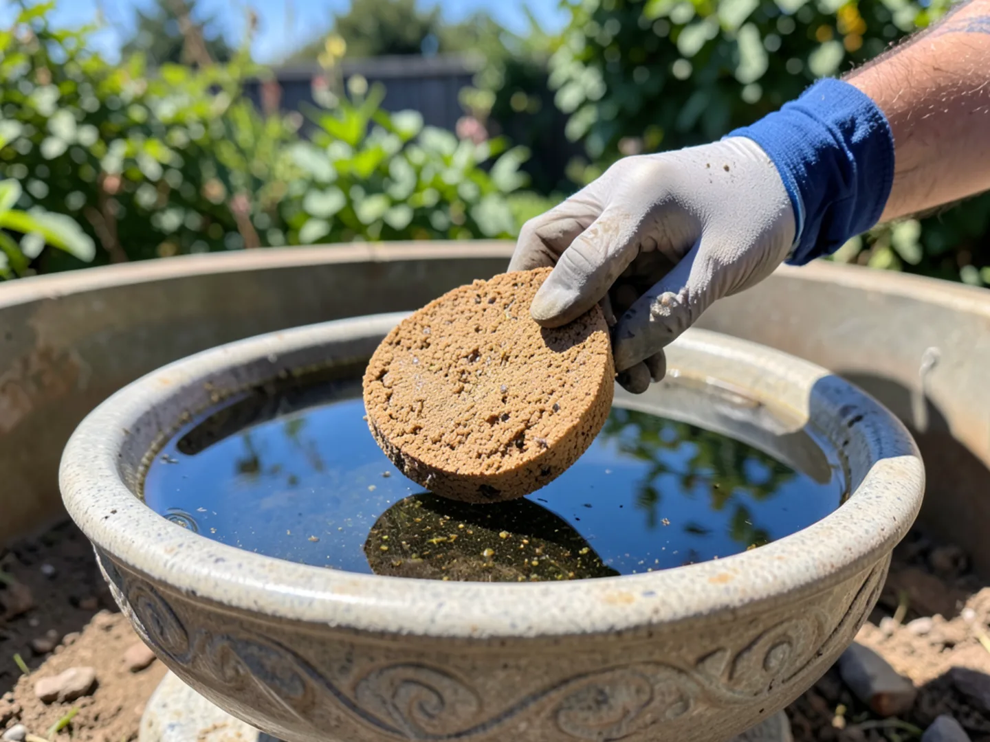 Placing biological BTI dunk in ornamental water feature