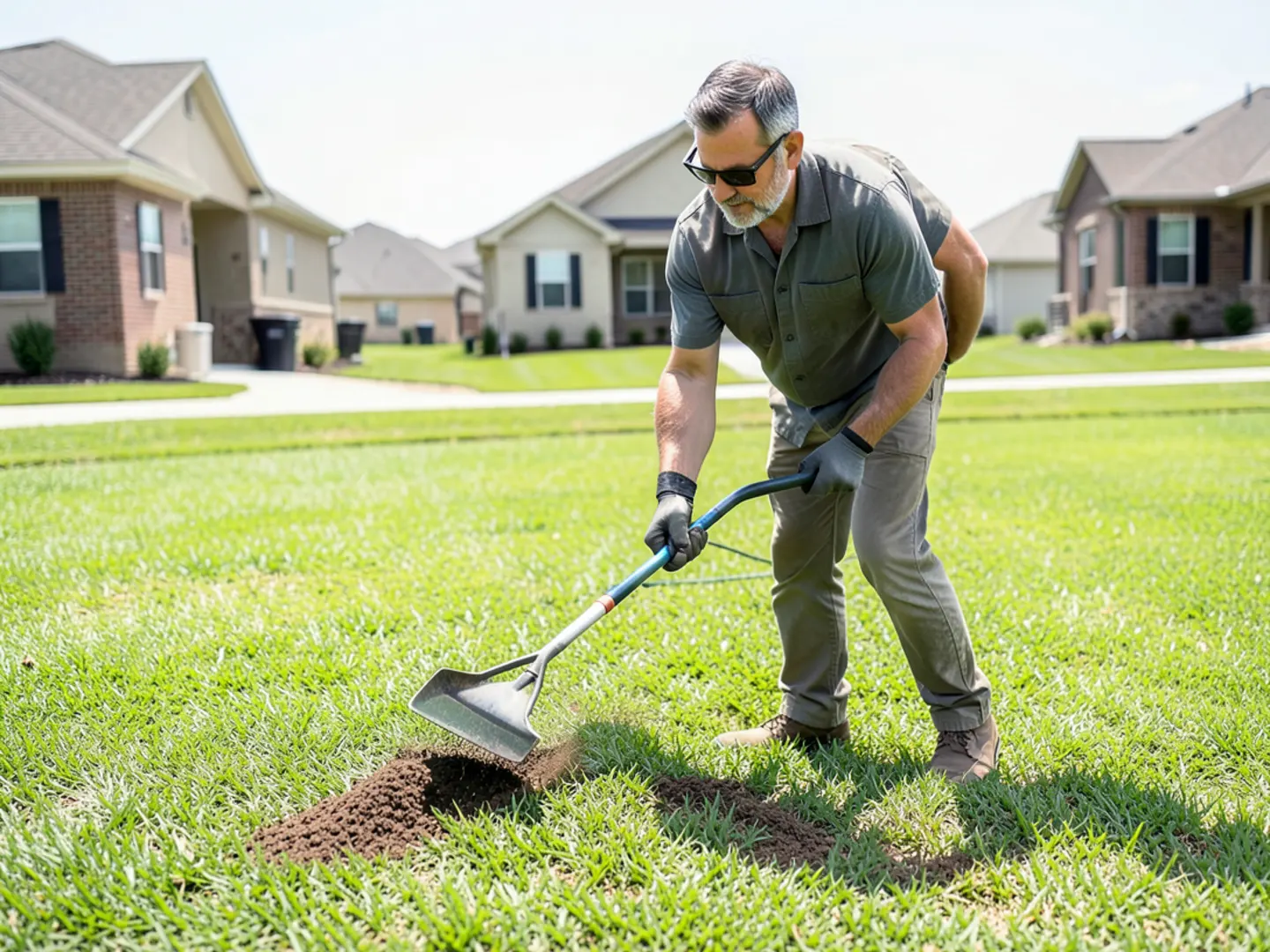 Broadcast fire ant bait treatment on new subdivision lawn in Wimauma FL