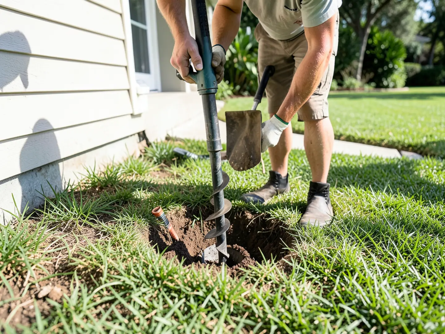Installing termite monitoring station with auger tool