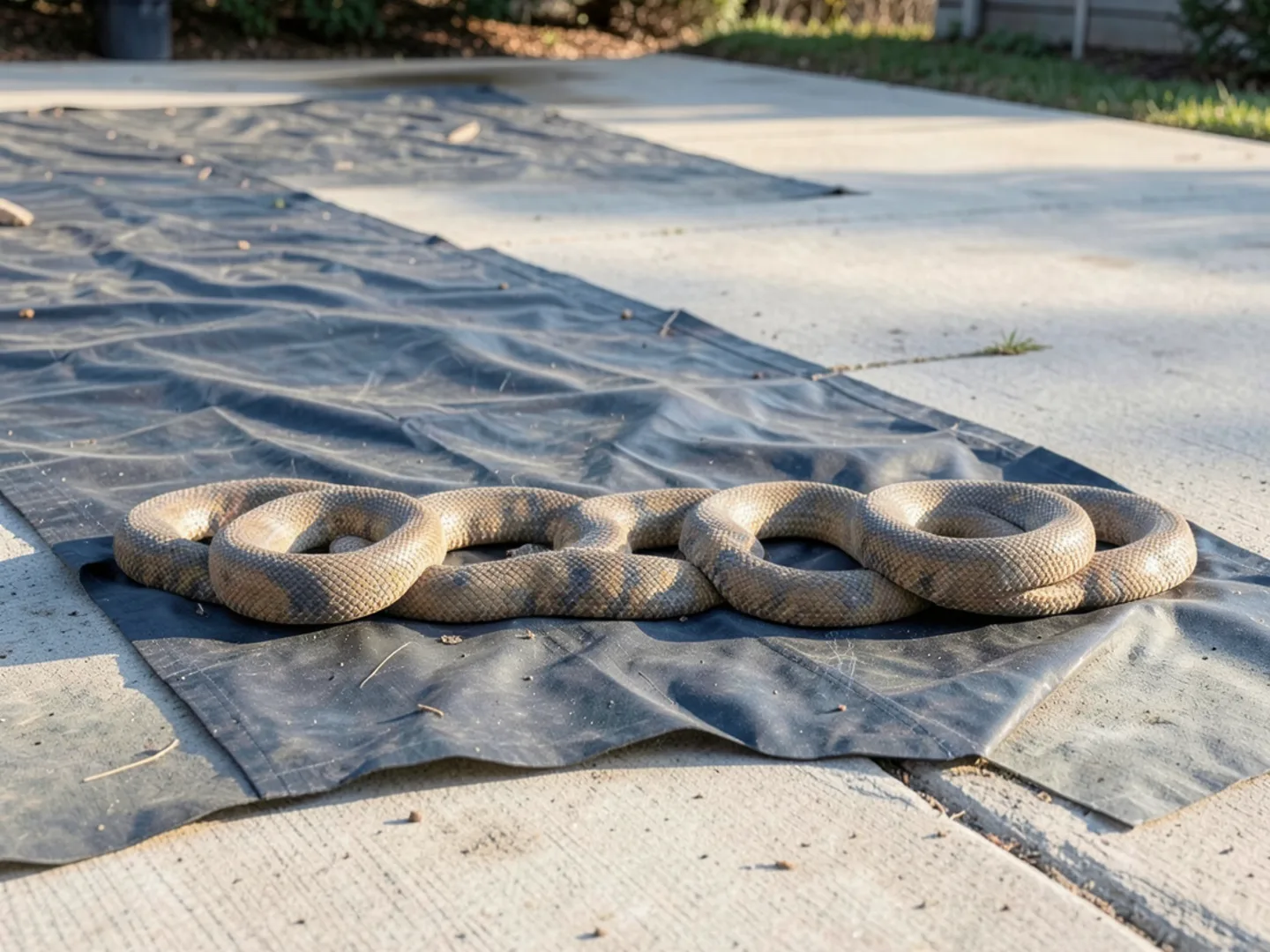 Weighted sandbags securing fumigation tarps against ground